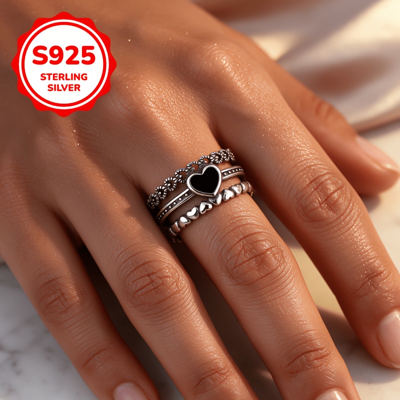 Women's 925 Silver Adjustable Spade Heart Ring, Gift for Couples